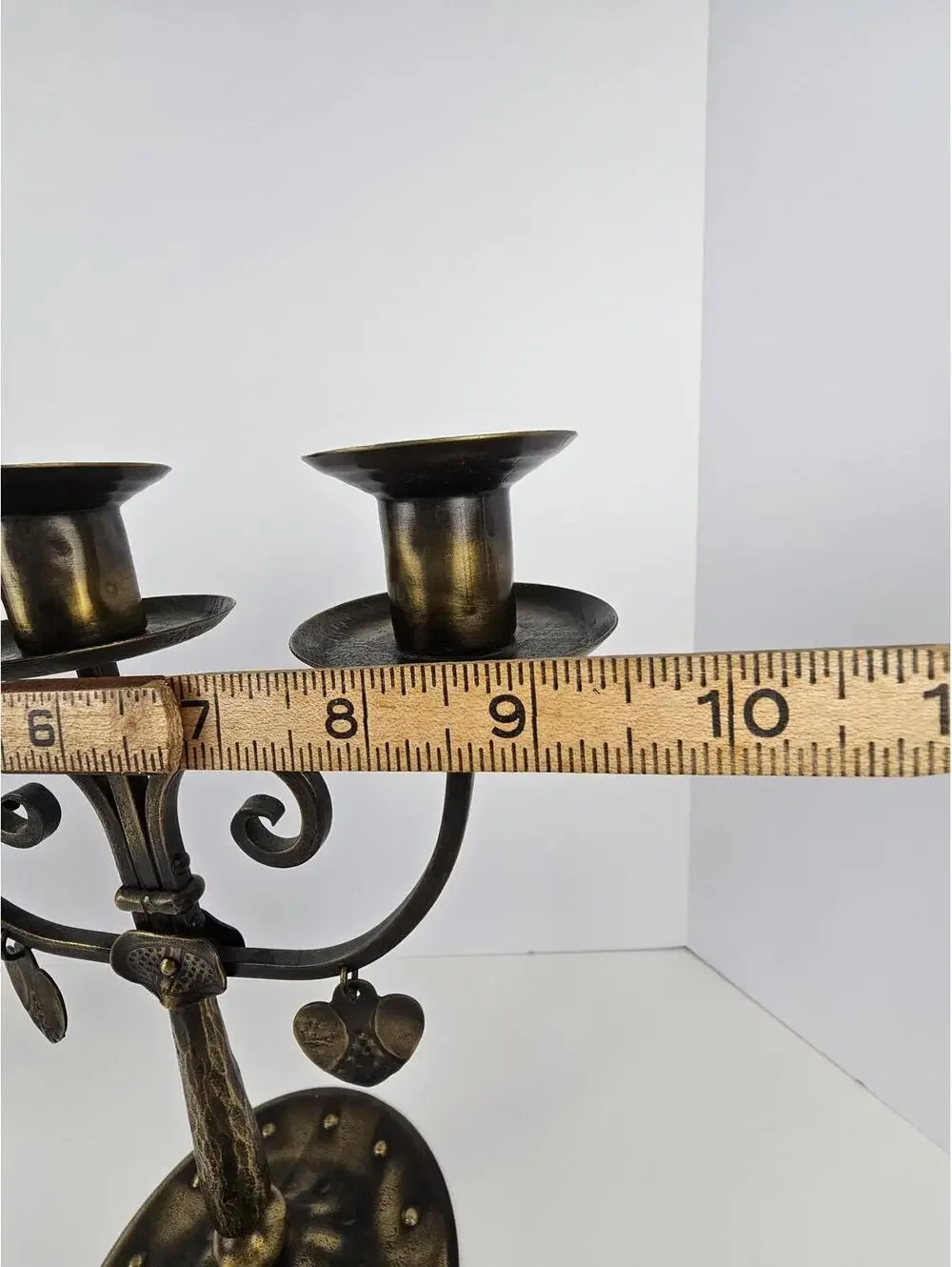 Vtg German Arts & Crafts Iron Candelabra Heart Gothic Jugendstil Candle Holders
